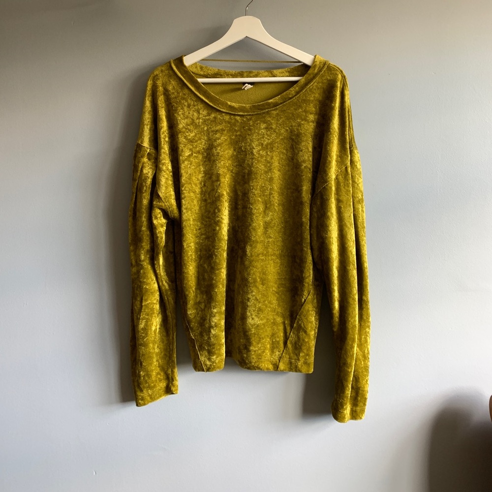 We The Free Olive Green Velvet Long Sleeve Top